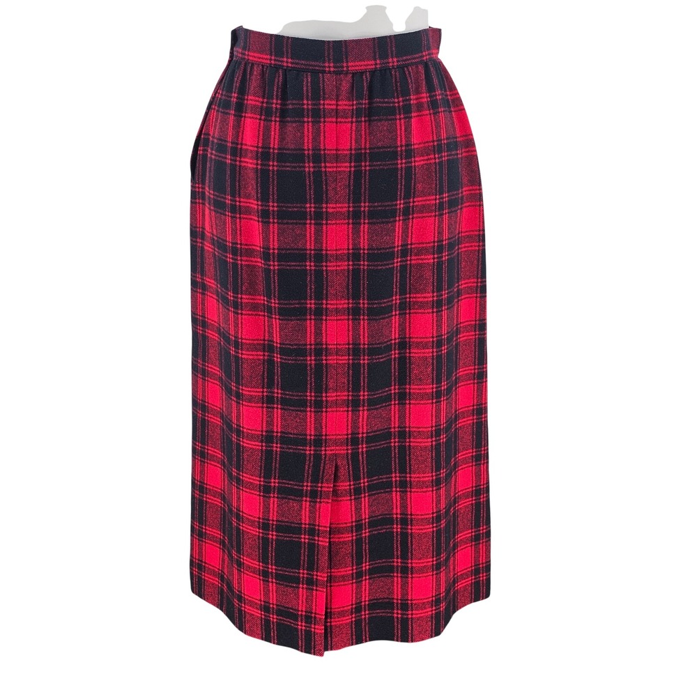 Vintage 70s Pendleton Wool Skirt 10 Red Black Plaid Tartan Midi USA Heritage - Picture 4 of 11